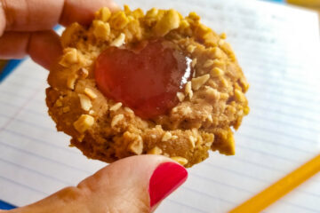Everything you love about peanut butter and jelly sandwiches captured in a cookie!