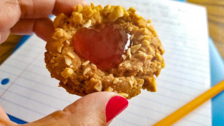 Everything you love about peanut butter and jelly sandwiches captured in a cookie!