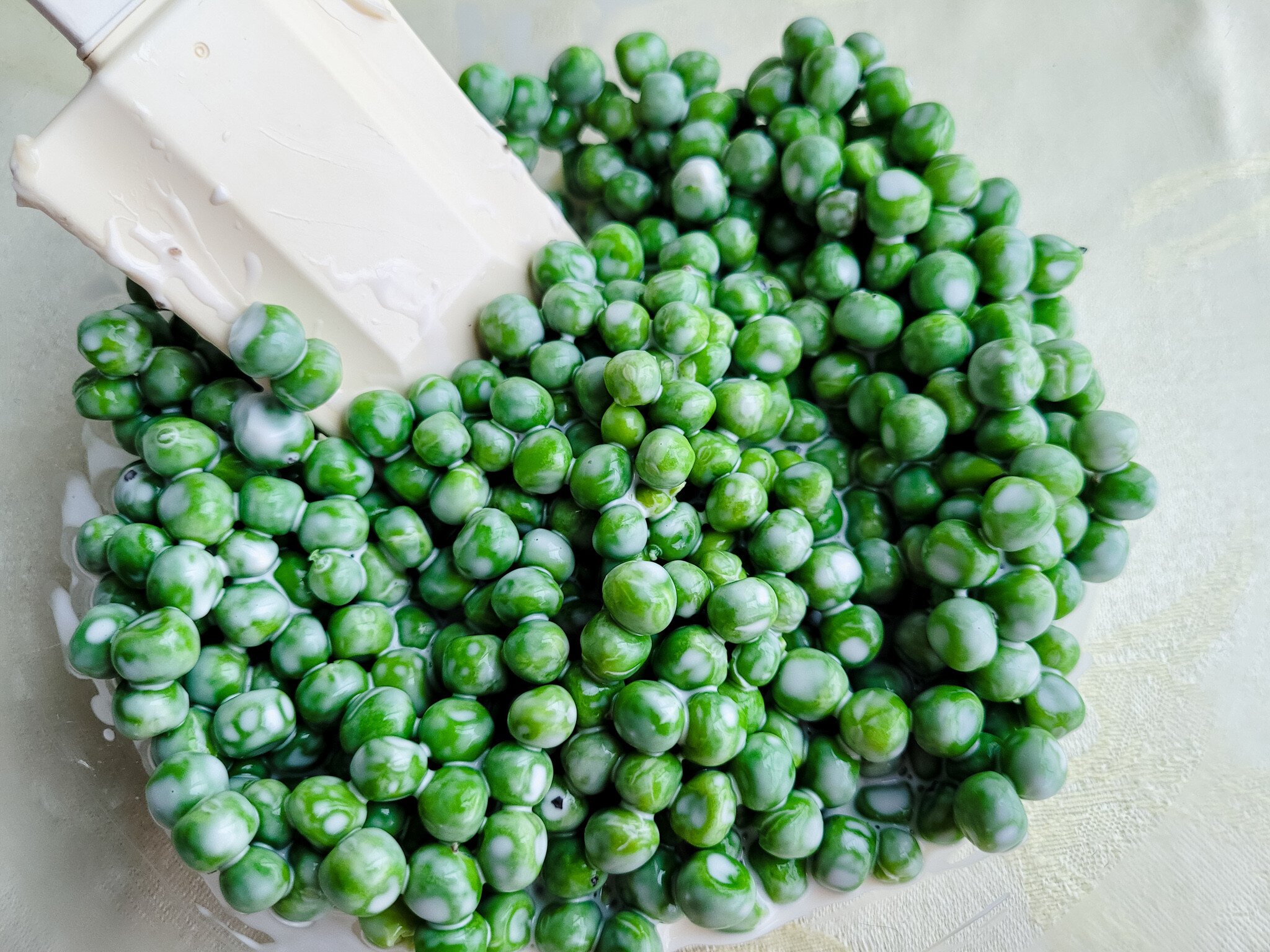 Peas and Dressing Add dressing to peas.