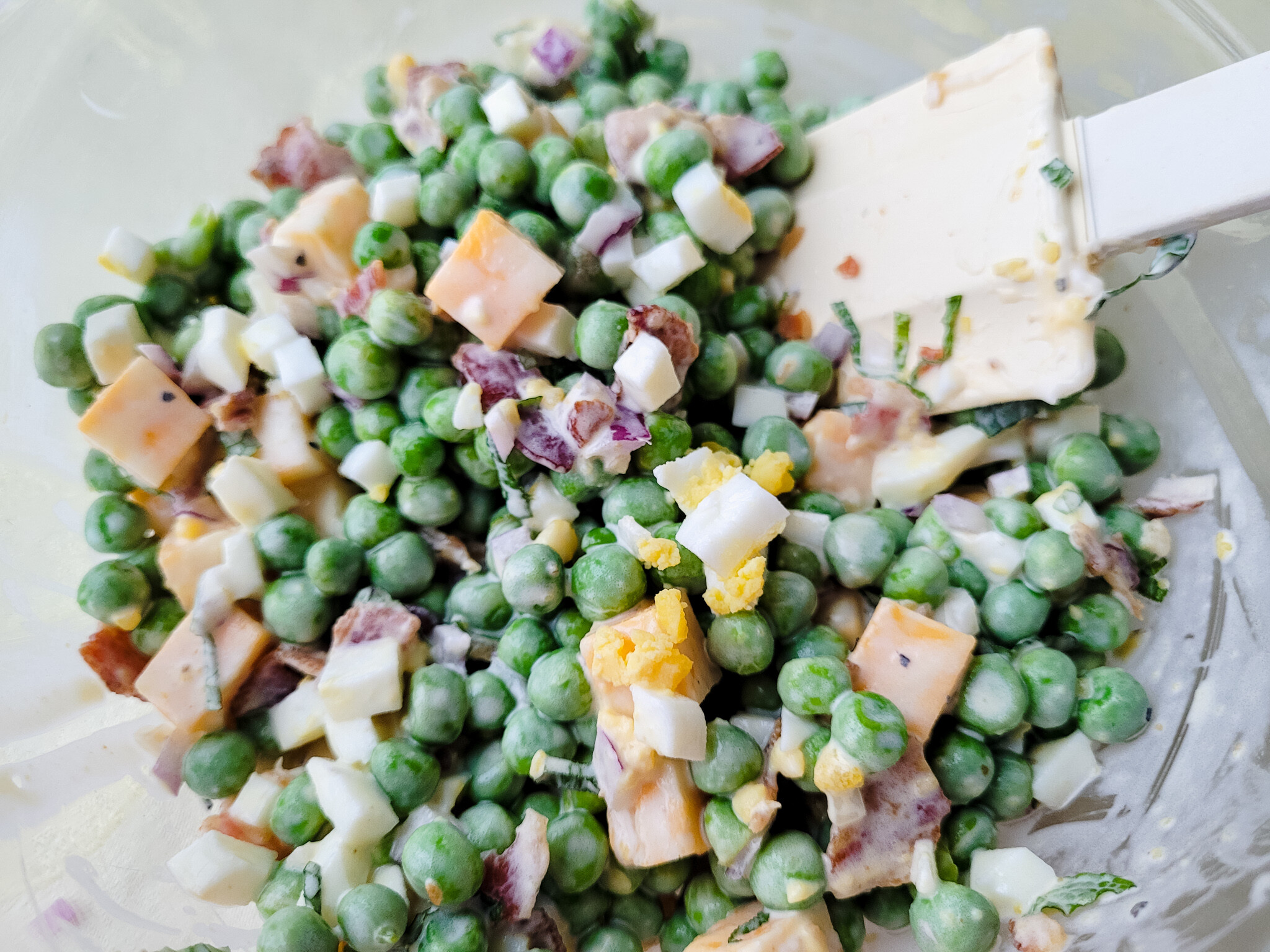 English Pea Salad Stir in remaining ingredients.