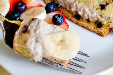 Bananas, cream cheese, and brioche are the main ingredients in this breakfast recipe.