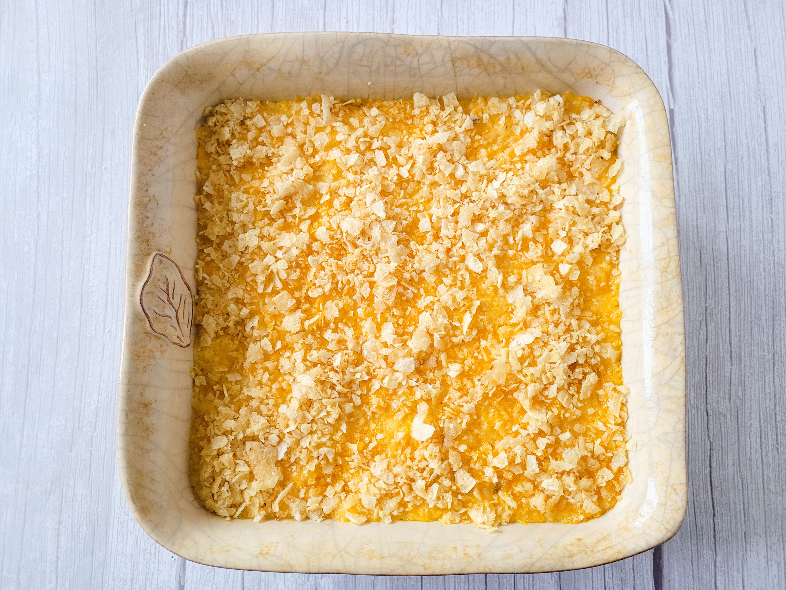 The Easiest Mac and Cheese Recipe Remove foil and sprinkle crushed chips over mac and cheese.
